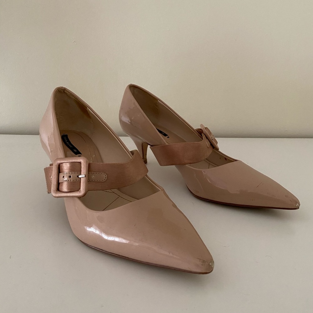 Zara Patent Leather Nude/Pink Pumps with Buckle